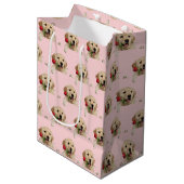 Sac Cadeau Moyen Golden Retriever avec baisers et rose (Devant Angle)
