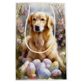 Sac Cadeau Moyen Golden Retriever avec oeufs de Pâques (Devant)