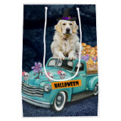 Sac Cadeau Moyen Golden Retriever Chien Halloween Camion Effrayant (Dos)