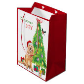 Sac Cadeau Moyen Golden Retriever Chien Santa Hat et sapin de Noël (Dos Angle)