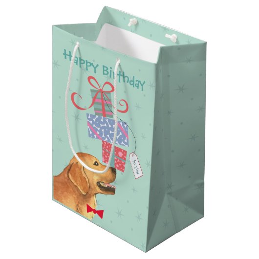 Sac Cadeau Moyen Golden retriever de cadeaux d'anniversaire (Devant Angle)
