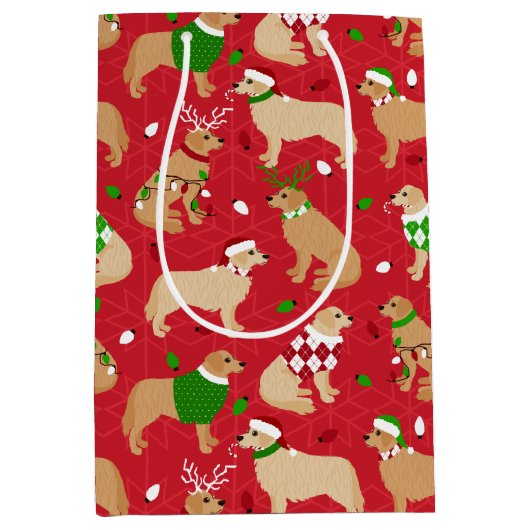 Sac Cadeau Moyen Golden Retriever de Noël (Devant)