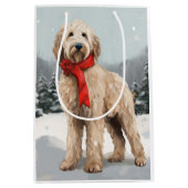 Sac Cadeau Moyen Goldendoodle Chien dans Noël de neige (Devant)