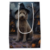 Sac Cadeau Moyen Goldendoodle Citrouille Halloween effrayant (Dos)