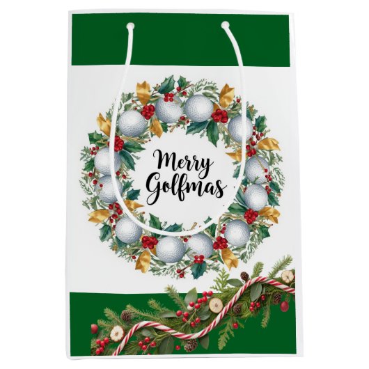 Sac Cadeau Moyen Golf Christmas themed with Wreath (Devant)