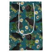 Sac Cadeau Moyen Goth Crows et Roses noirs Profond Turquoise Motif (Dos)