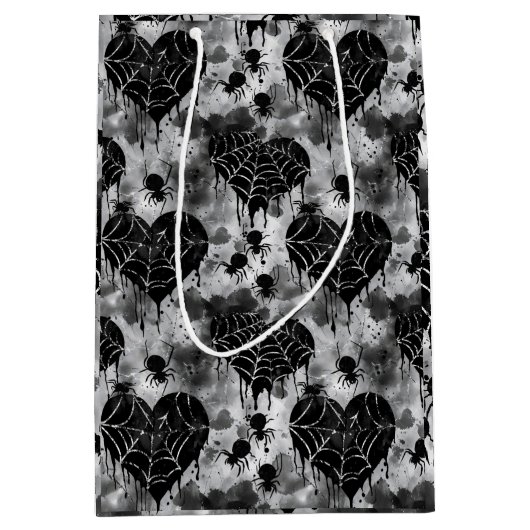 Sac Cadeau Moyen Gothique Amour Éffrayant Spider Web avec Coeurs (Devant)