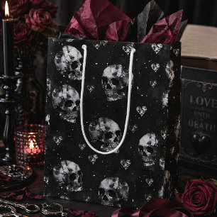 Sac Cadeau Moyen Gothique Crânes & Cœurs Dark Romantique