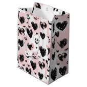 Sac Cadeau Moyen Gothique Valentine Coeurs noir et rose (Dos Angle)