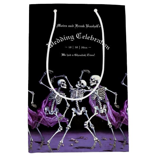 Sac Cadeau Moyen Gothique Violet Danser Skeletons Mariage Faveur (Devant)