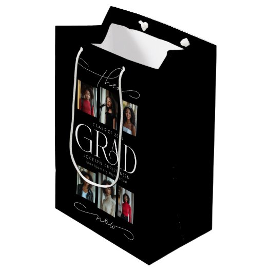 Sac Cadeau Moyen Grad & Now Grad Photo Collage Grad Graduation (Devant Angle)