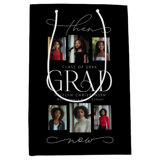 Sac Cadeau Moyen Grad & Now Grad Photo Collage Grad Graduation (Devant)