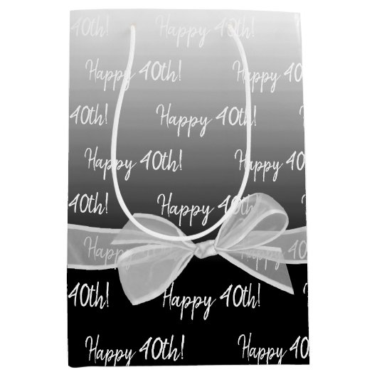 Sac Cadeau Moyen Gradient 40e anniversaire avec Bow blanc (Devant)