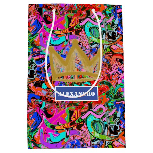 Sac Cadeau Moyen Graffiti de rue avec couronne et nom (Devant)