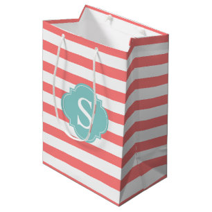Sac Cadeau Moyen Grains de corail et de menthe Monogrammes