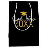 Sac Cadeau Moyen Grande année - Nom et Casquette - Graduation d'or  (Devant)