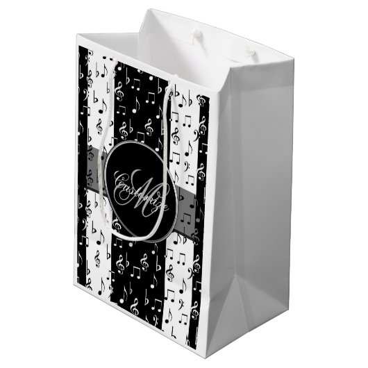Sac Cadeau Moyen Grandes bandes musicales noires et blanches monogr (Dos Angle)