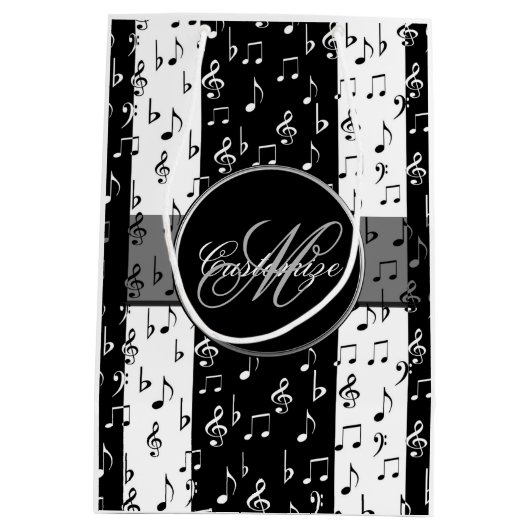 Sac Cadeau Moyen Grandes bandes musicales noires et blanches monogr (Dos)