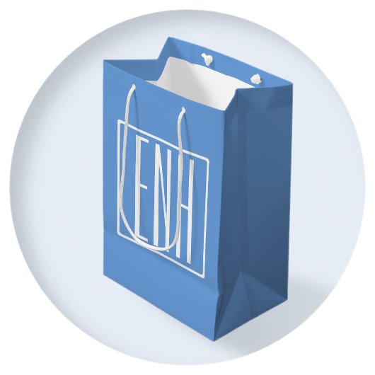Sac Cadeau Moyen Gras moderne 3 initiales Monogramme | Bleu doux
