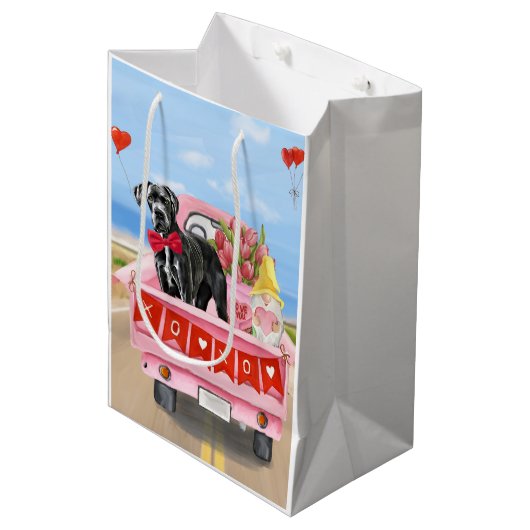 Sac Cadeau Moyen Great Dane Chien Valentine's Day Truck (Devant Angle)