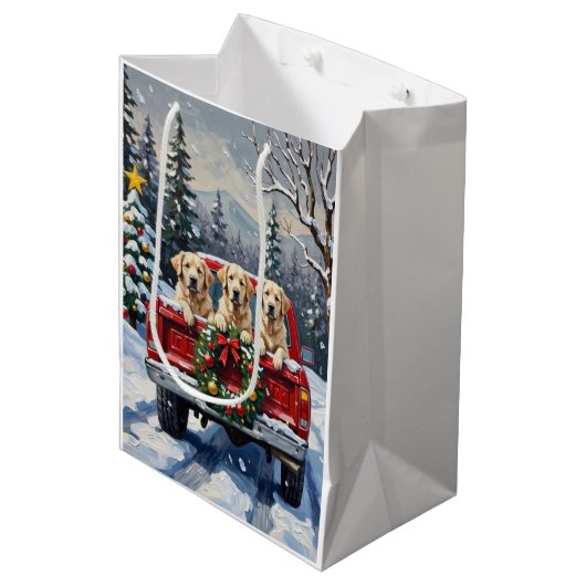 Sac Cadeau Moyen Great Pyrenees Christmas Red Truck Holiday (Devant Angle)