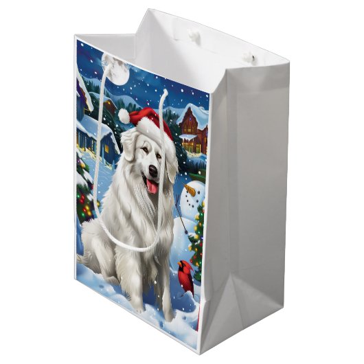 Sac Cadeau Moyen Great Pyrenees Winter Wonderland Noël Joie (Devant Angle)