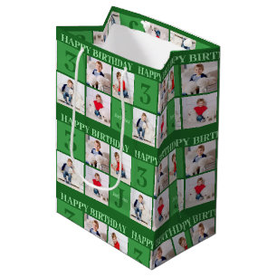 Sac Cadeau Moyen Green Birthday Boy Photo Collage Custom Party