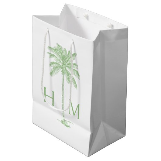 Sac Cadeau Moyen Green Coastal Palmetto Palm Monogram (Devant Angle)