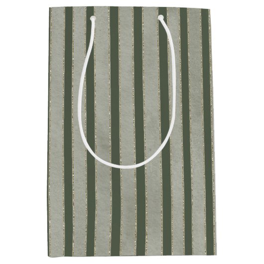 Sac Cadeau Moyen Green Glitzy Gold Stripes Christmas (Devant)