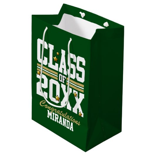 Sac Cadeau Moyen Green|Gold Graduated Class Year (Devant Angle)