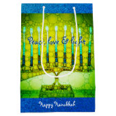 Sac Cadeau Moyen Green Hanoukka Menorah Peace Love Script (Dos)