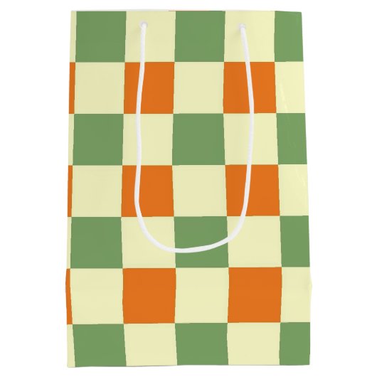 Sac Cadeau Moyen Green Orange Brown À damiers En vichy Motif (Dos)