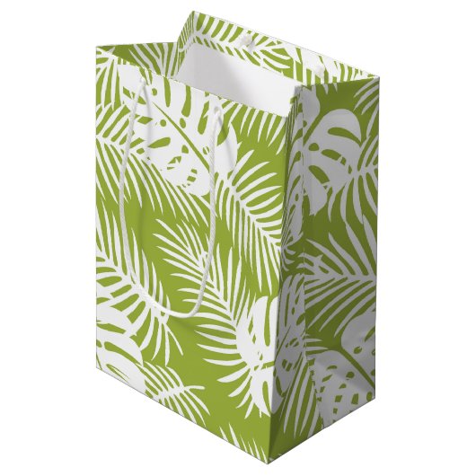 Sac Cadeau Moyen Green Palm Feuille Rainforest Motif (Devant Angle)