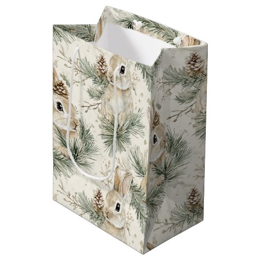 Sac Cadeau Moyen Green Pine Cones Bunny Rabbits Christmas (Devant Angle)