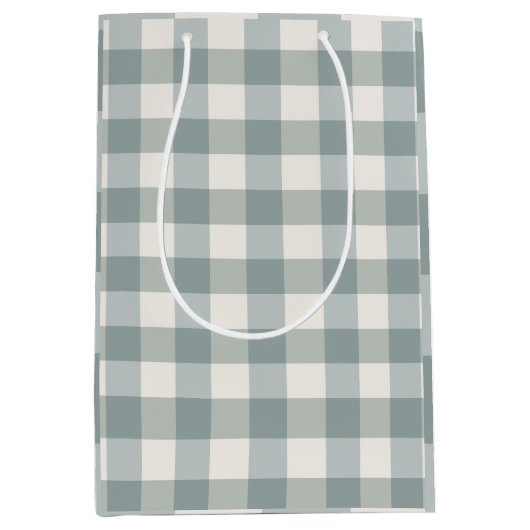 Sac Cadeau Moyen Green Plaid En vichy Country Farmhouse Simple (Devant)