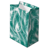 Sac Cadeau Moyen Green Tropical Palm Feuille Motif (Dos Angle)
