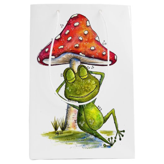 Sac Cadeau Moyen Grenouille à couchage lunaire sous un champignon (Devant)