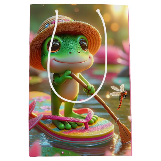 Sac Cadeau Moyen Grenouille d'anniversaire pagaie un tonneau (Devant)