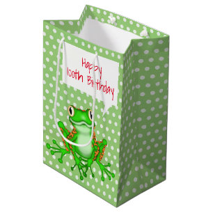 Sac Cadeau Moyen Grenouille pour le 100e anniversaire sur pois 