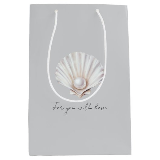 Sac Cadeau Moyen Grey Shell White Pearl Bridal Shower (Devant)