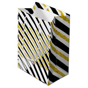 Sac Cadeau Moyen Grilles Motif Multicolor Parties scintillant d'or