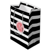 Sac Cadeau Moyen Grilles noires et blanches monogrammes et couronne (Devant Angle)