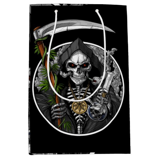 Sac Cadeau Moyen Grim Faucheuse Fumer Mauvaise herbe Moyenne d'horr (Devant)