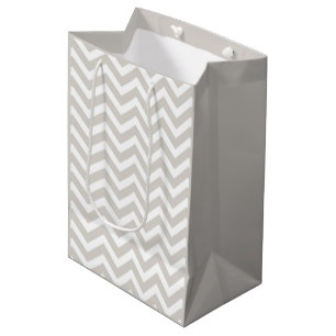 Sac Cadeau Moyen Gris argenté et blanc Chevron épais Mariage Annive