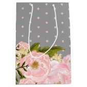 Sac Cadeau Moyen Gris | Blush Pink Peonies Mariage (Devant)