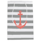 Sac Cadeau Moyen Gris et blanc avec corail Ancre nautique (Devant)