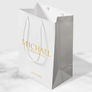 Sac Cadeau Moyen Groomsman personnalisé classique blanc et or