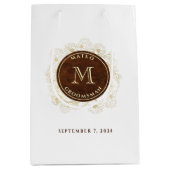 Sac Cadeau Moyen Groomsmen de monogramme d'or rustique (Devant)