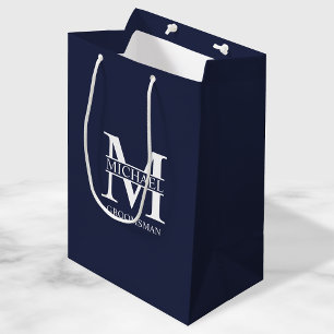 Sac Cadeau Moyen Groomsmen Personnalisé Classique Monogramme et nom