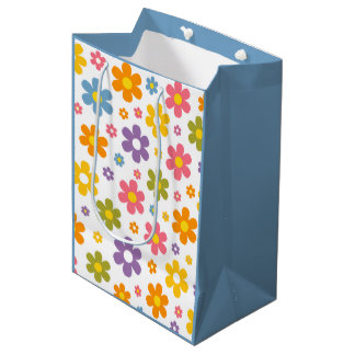 Sac Cadeau Moyen Groovy Flower Power (Bleu)